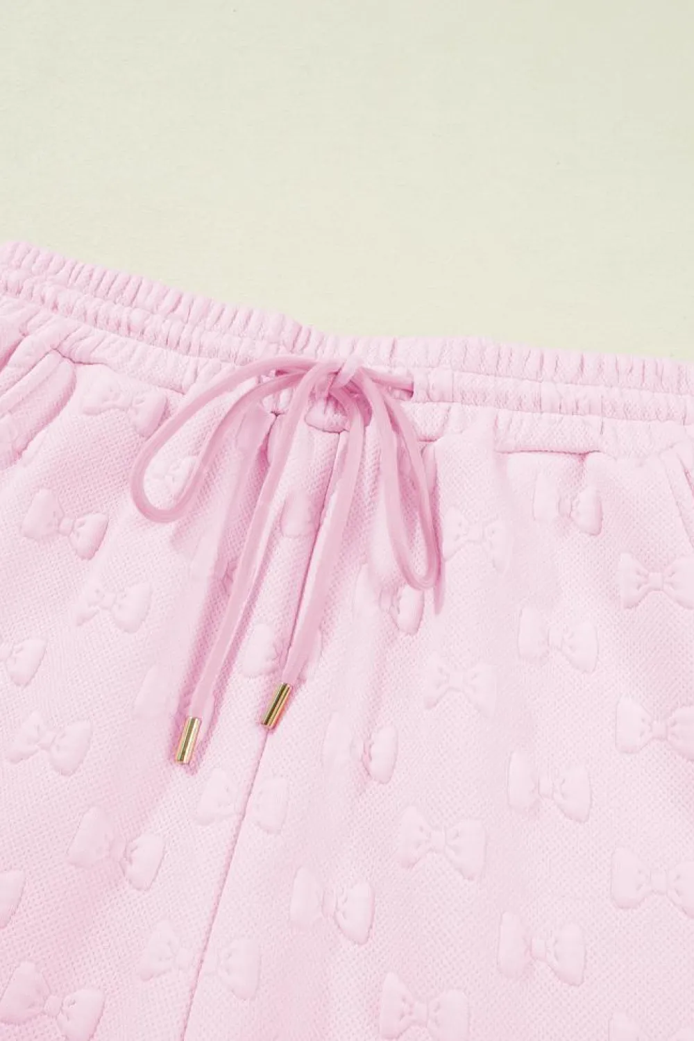 New Dear-Lover Bow Jacquard Ruffle Sleeve Short 2pcs Outfit Pink