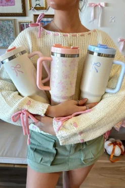 New Dear-Lover Bow Knot Color Block Handle Tumbler 40Z Pink