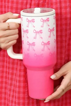 Hot Dear-Lover Bow Knot Gradient Color Print Large Vacuum Cup Pink