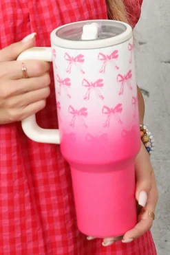 Hot Dear-Lover Bow Knot Gradient Color Print Large Vacuum Cup Pink