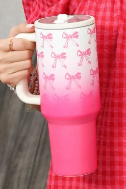 Hot Dear-Lover Bow Knot Gradient Color Print Large Vacuum Cup Pink