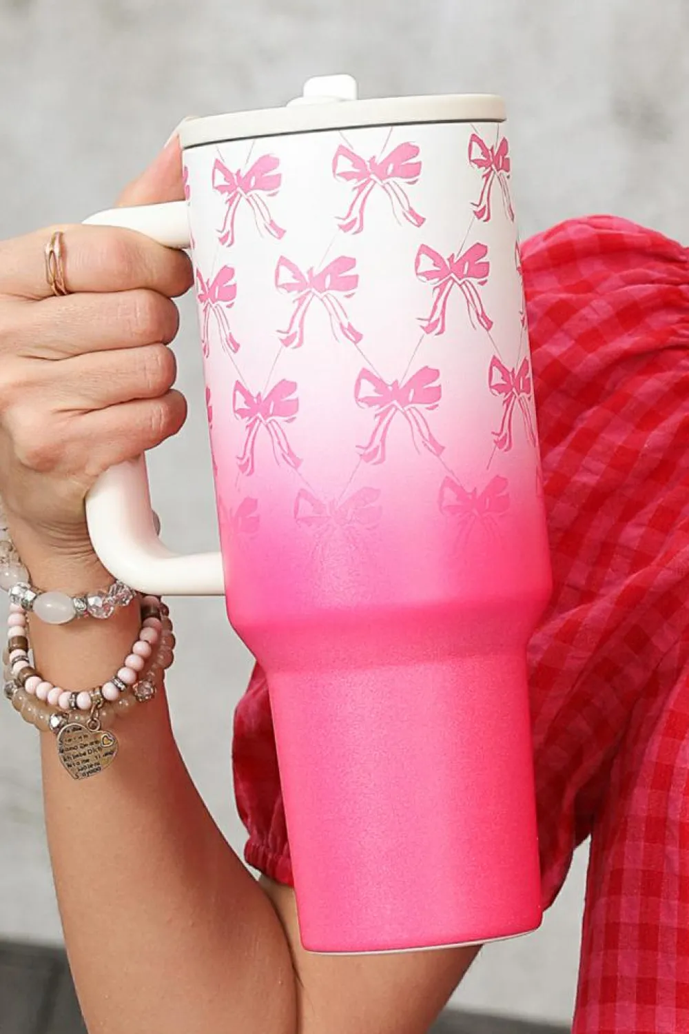 Hot Dear-Lover Bow Knot Gradient Color Print Large Vacuum Cup Pink