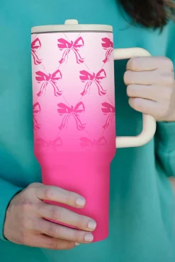 Hot Dear-Lover Bow Knot Gradient Color Print Large Vacuum Cup Pink