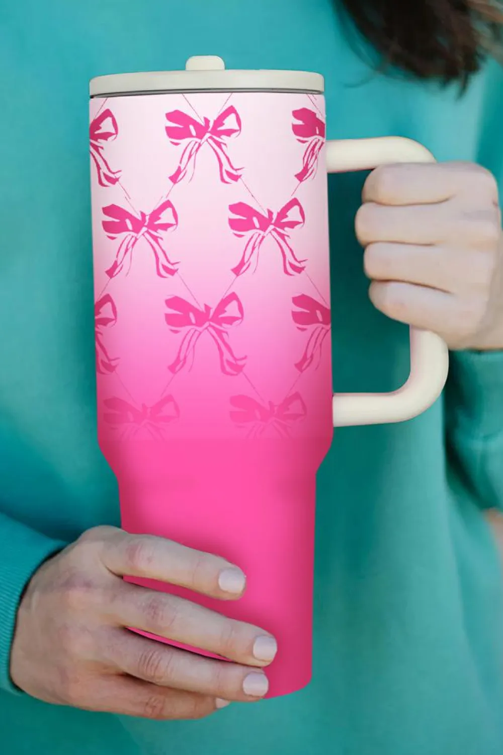 Hot Dear-Lover Bow Knot Gradient Color Print Large Vacuum Cup Pink