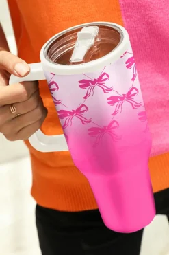 Hot Dear-Lover Bow Knot Gradient Color Print Large Vacuum Cup Pink