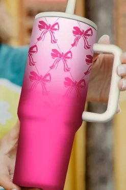Hot Dear-Lover Bow Knot Gradient Color Print Large Vacuum Cup Pink