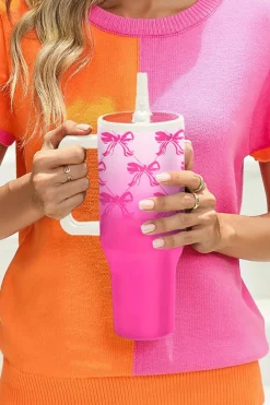 Hot Dear-Lover Bow Knot Gradient Color Print Large Vacuum Cup Pink