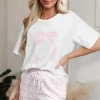 Fashion Dear-Lover Bow Knot Print Loose Fit Two Piece Casual Lounge Set Pink