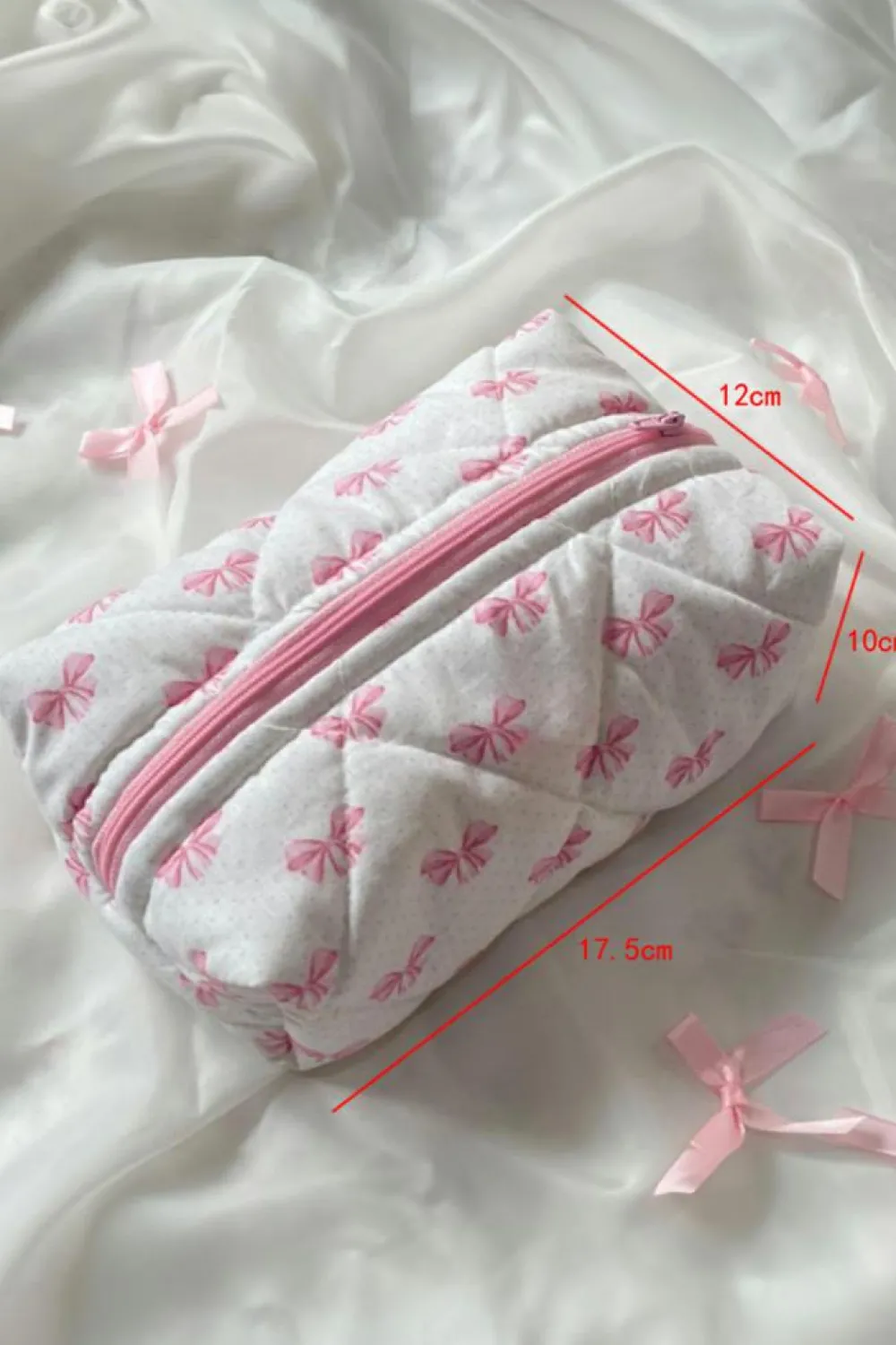 Best Dear-Lover Bow Knot Quilted Zipper Makeup Bag Pink