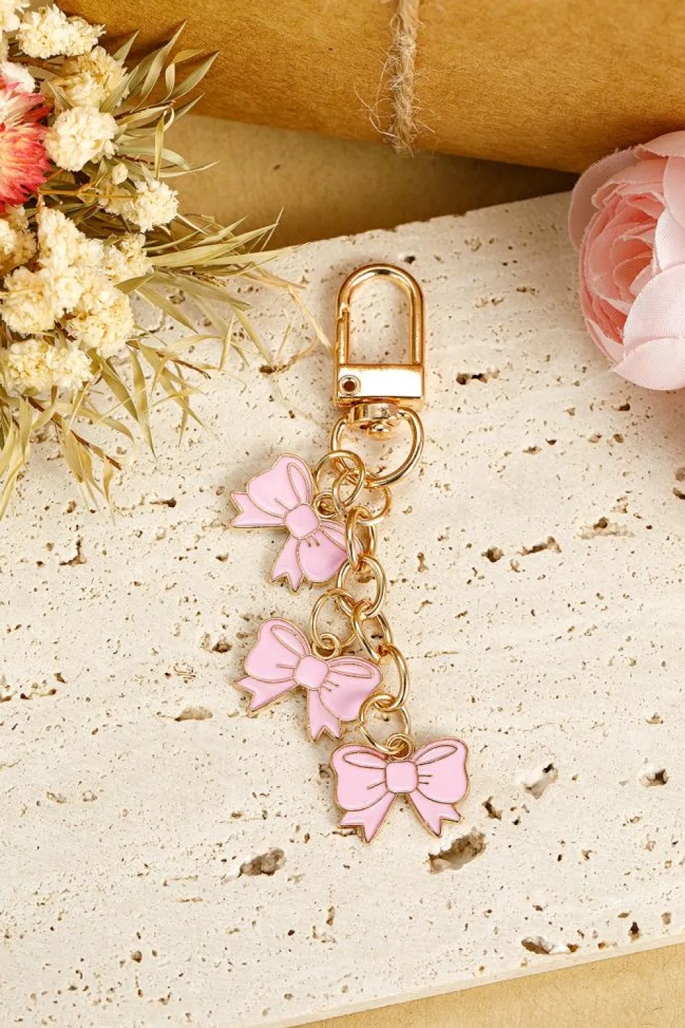 Sale Dear-Lover Bow Knot Shape Charms Plated Alloy Keychain Pink