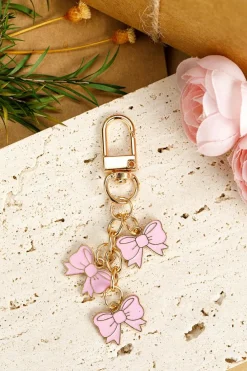 Sale Dear-Lover Bow Knot Shape Charms Plated Alloy Keychain Pink