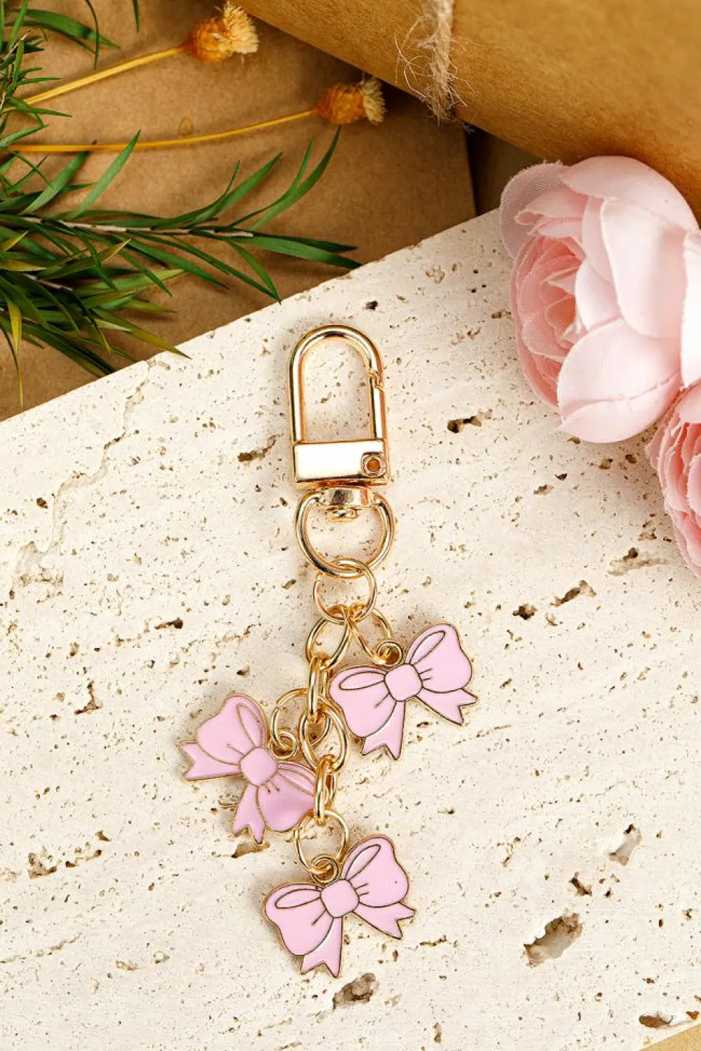 Sale Dear-Lover Bow Knot Shape Charms Plated Alloy Keychain Pink