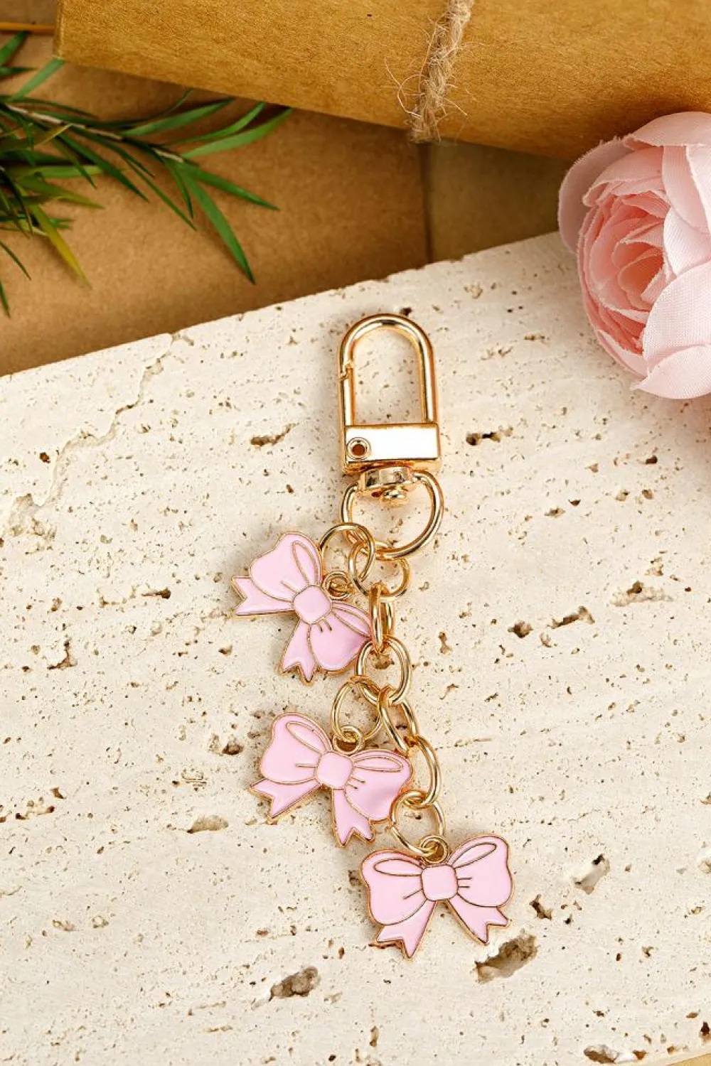 Sale Dear-Lover Bow Knot Shape Charms Plated Alloy Keychain Pink