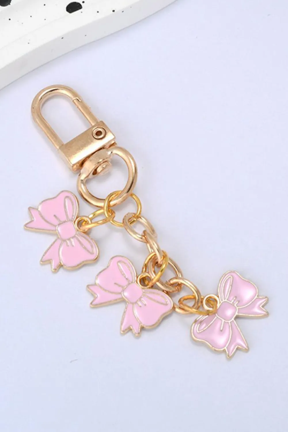 Sale Dear-Lover Bow Knot Shape Charms Plated Alloy Keychain Pink
