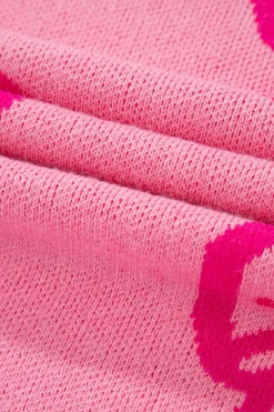 Best Dear-Lover Bow Pattern Drop Shoulder Loose Sweater Pink