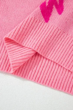 Best Dear-Lover Bow Pattern Drop Shoulder Loose Sweater Pink
