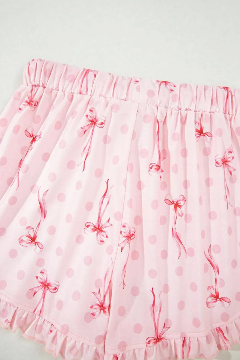 New Dear-Lover Bow Print Contrast Pipping Short Pajamas Set Pink