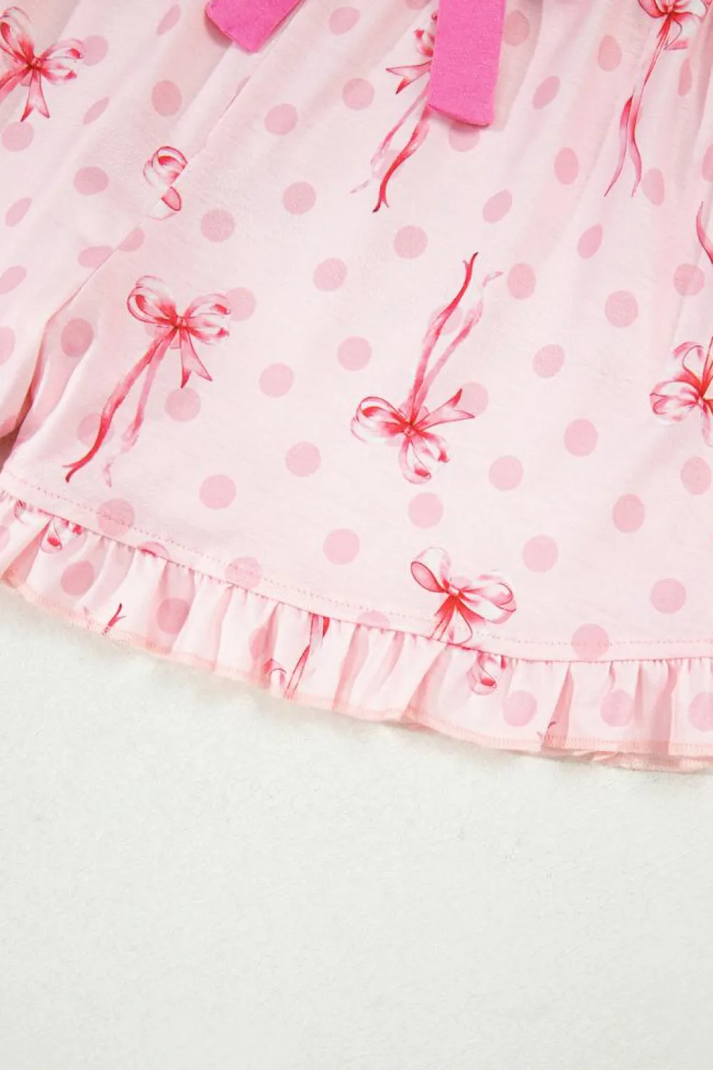 New Dear-Lover Bow Print Contrast Pipping Short Pajamas Set Pink