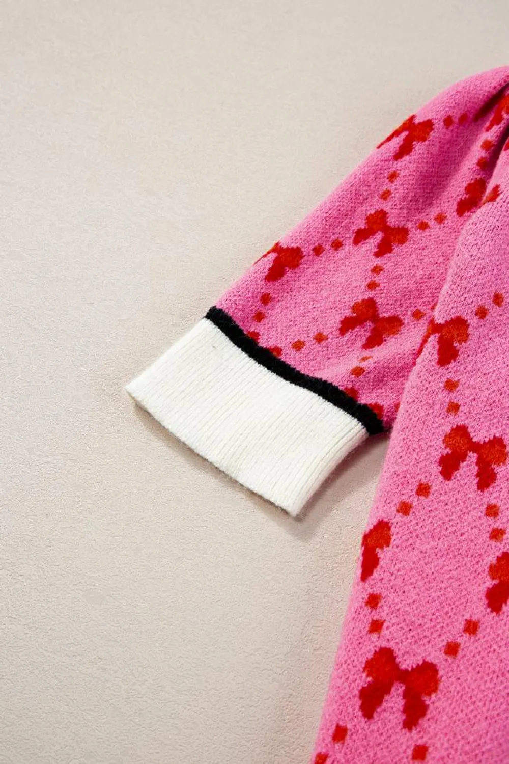 Sale Dear-Lover Bow Print Short Sleeve Sweater top Pink