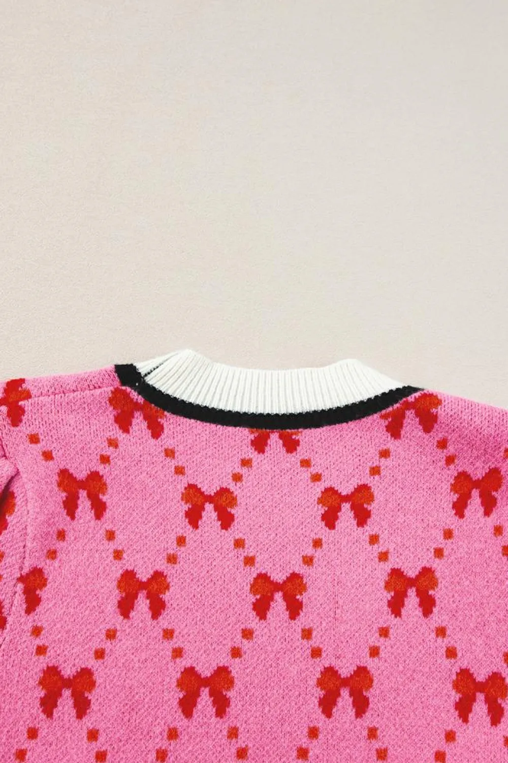 Sale Dear-Lover Bow Print Short Sleeve Sweater top Pink