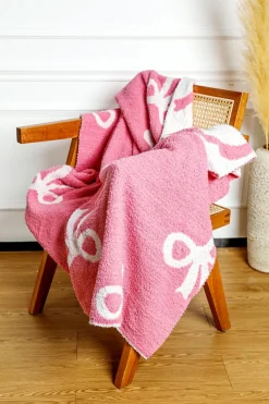 Outlet Dear-Lover Bow Printed Cozy Soft Throw Blanket Pink