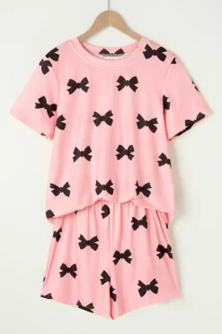 Sale Dear-Lover Bow Printed Short 2pcs Lounge Set Pink