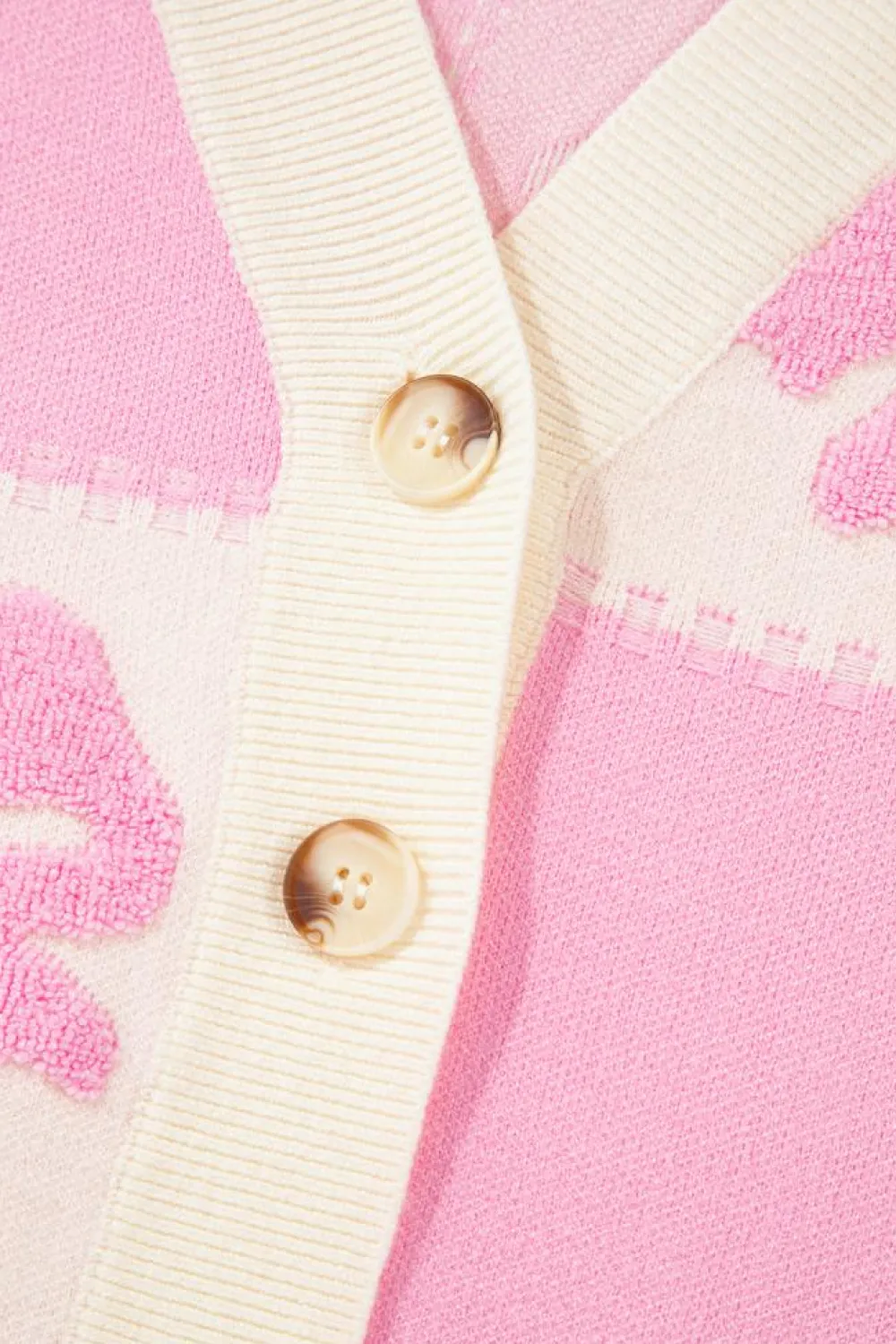 Fashion Dear-Lover Bowknot Checkered Pattern V Neck Drop Shoulder Button Up Cardigan Pink