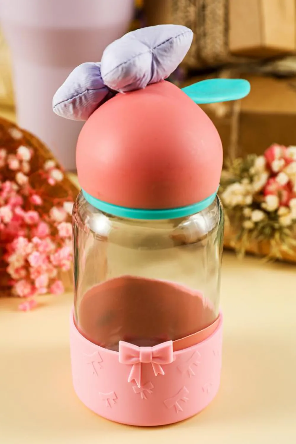 Discount Dear-Lover Bowknot Decor Food Grade Silicone Cup Sleeve Pink