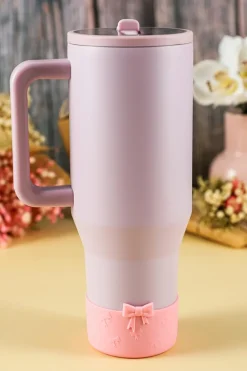 Discount Dear-Lover Bowknot Decor Food Grade Silicone Cup Sleeve Pink