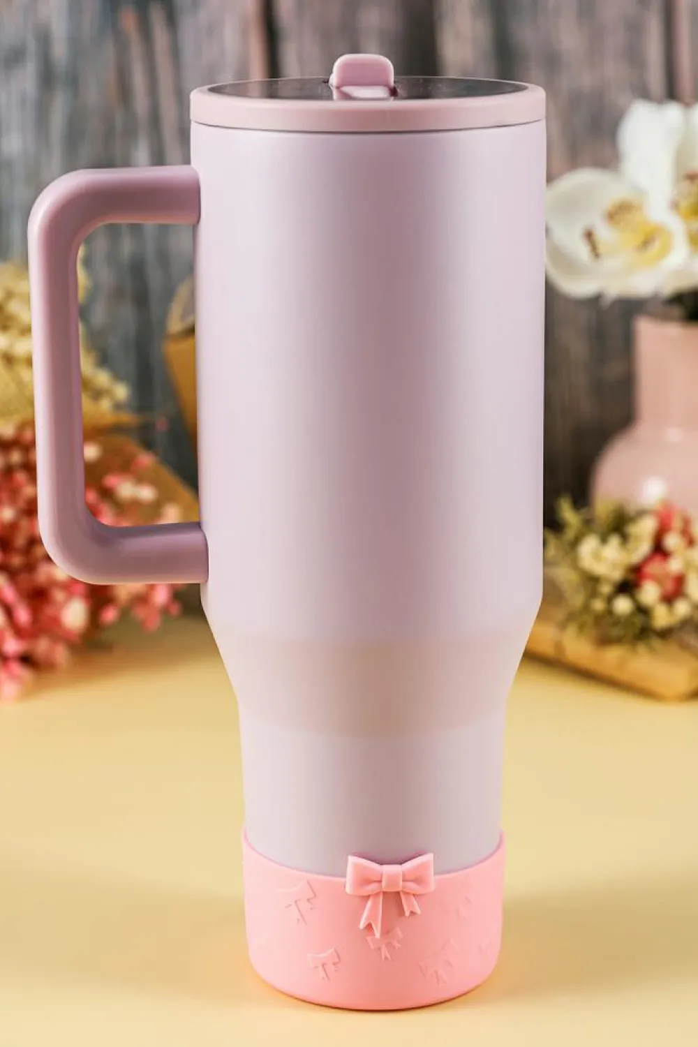 Discount Dear-Lover Bowknot Decor Food Grade Silicone Cup Sleeve Pink