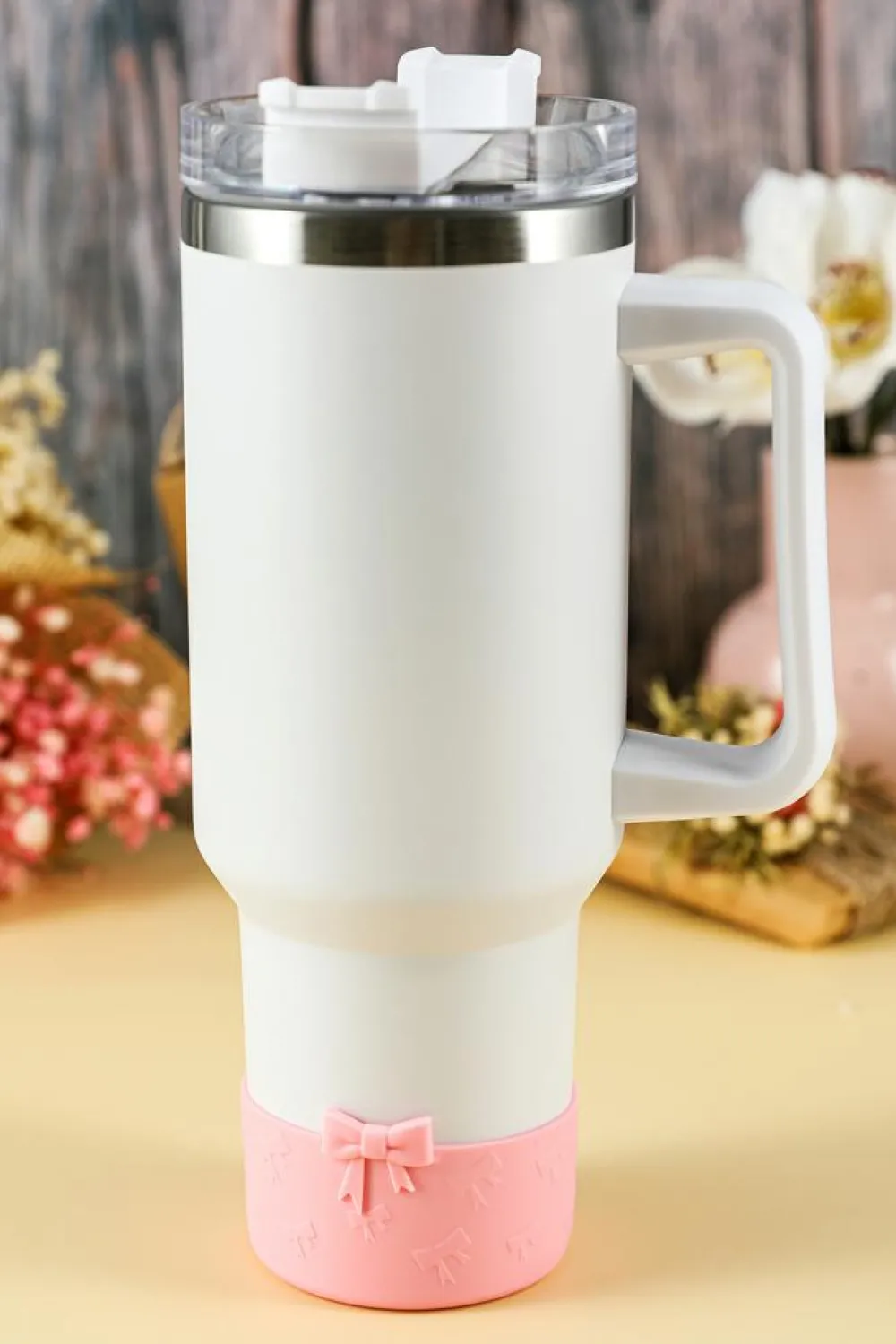 Discount Dear-Lover Bowknot Decor Food Grade Silicone Cup Sleeve Pink