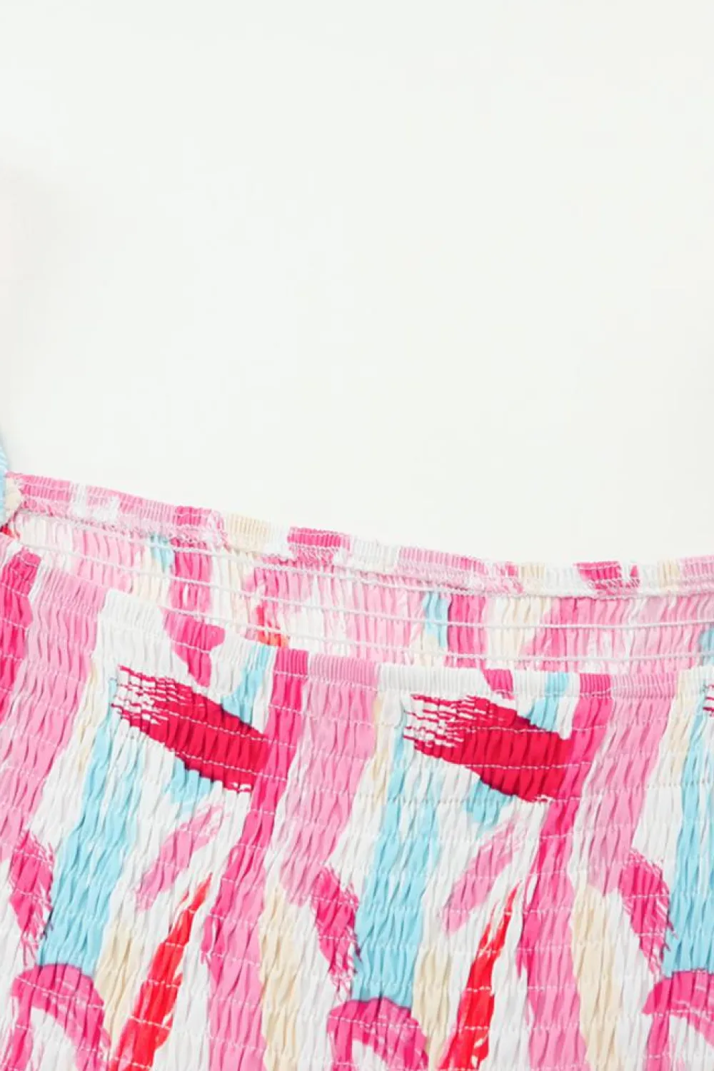 Sale Dear-Lover Brush Stroke Printed Smocked Ruffle Tiered Dress Pink