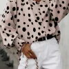 Fashion Dear-Lover Button Frill Cuffs Oversize Puff Sleeve Blouse Pink