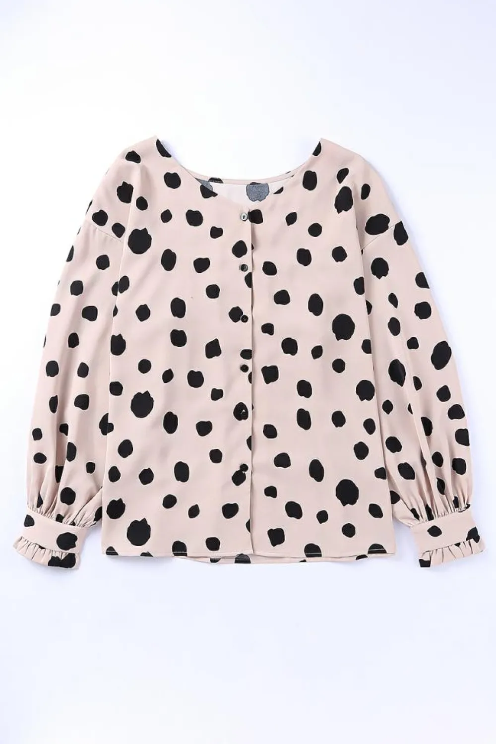 Fashion Dear-Lover Button Frill Cuffs Oversize Puff Sleeve Blouse Pink