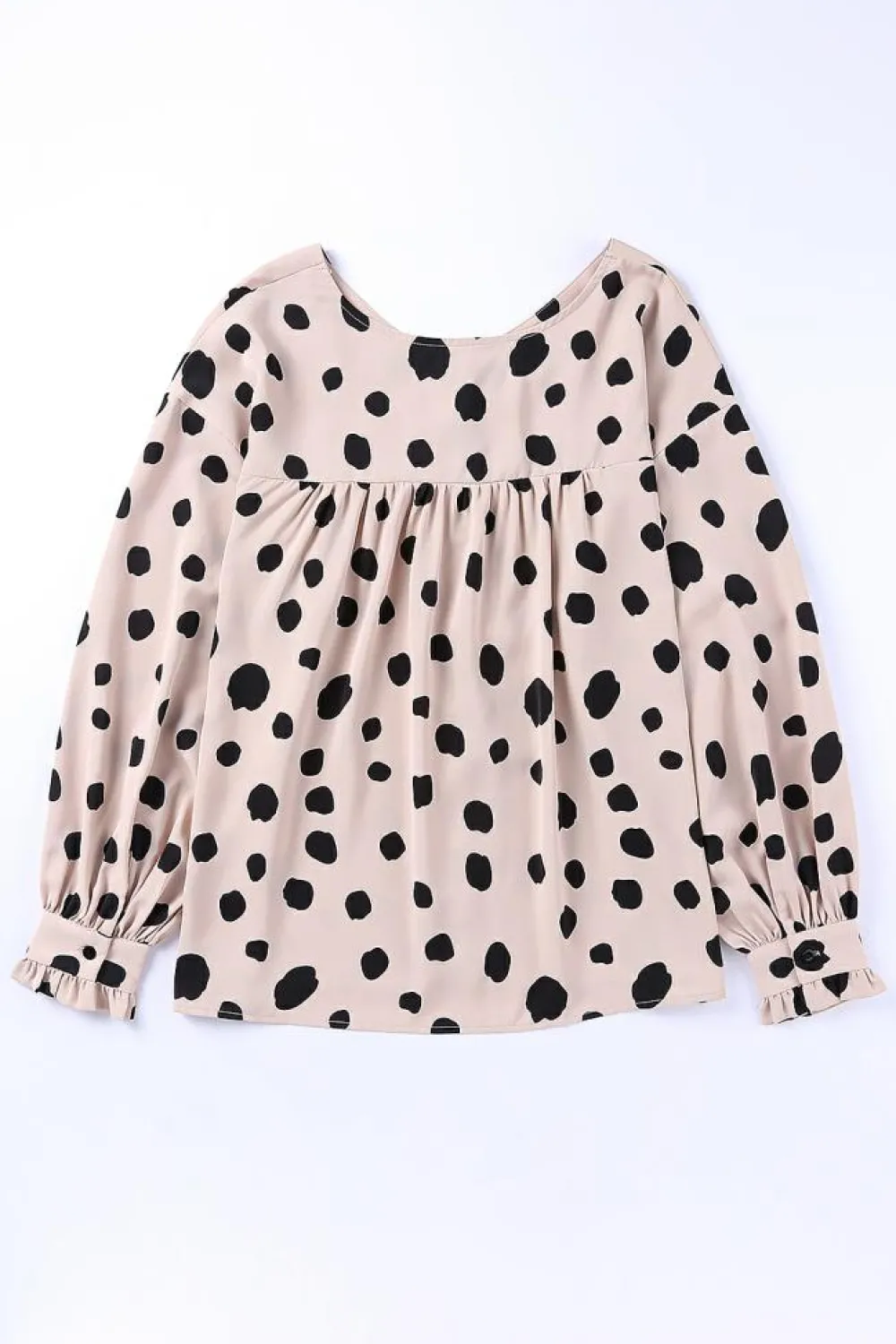 Fashion Dear-Lover Button Frill Cuffs Oversize Puff Sleeve Blouse Pink