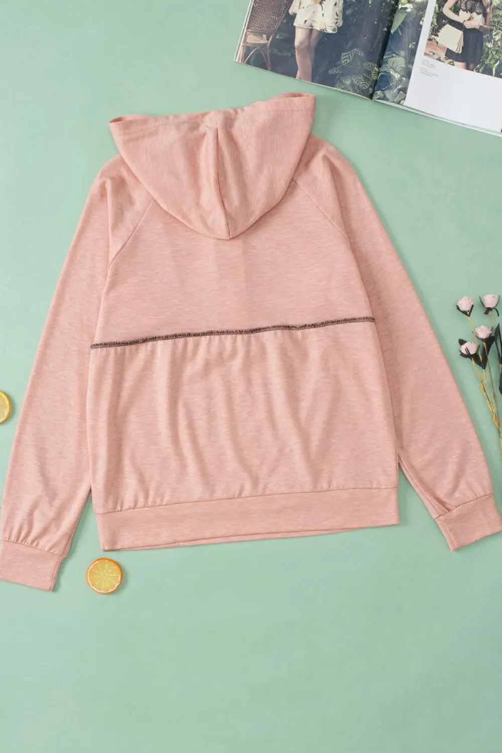 Best Dear-Lover Buttons Front Princess Line Out Seam Hoodie Pink