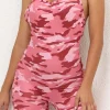 Clearance Dear-Lover Camouflage Strappy Open Back Active Romper Pink