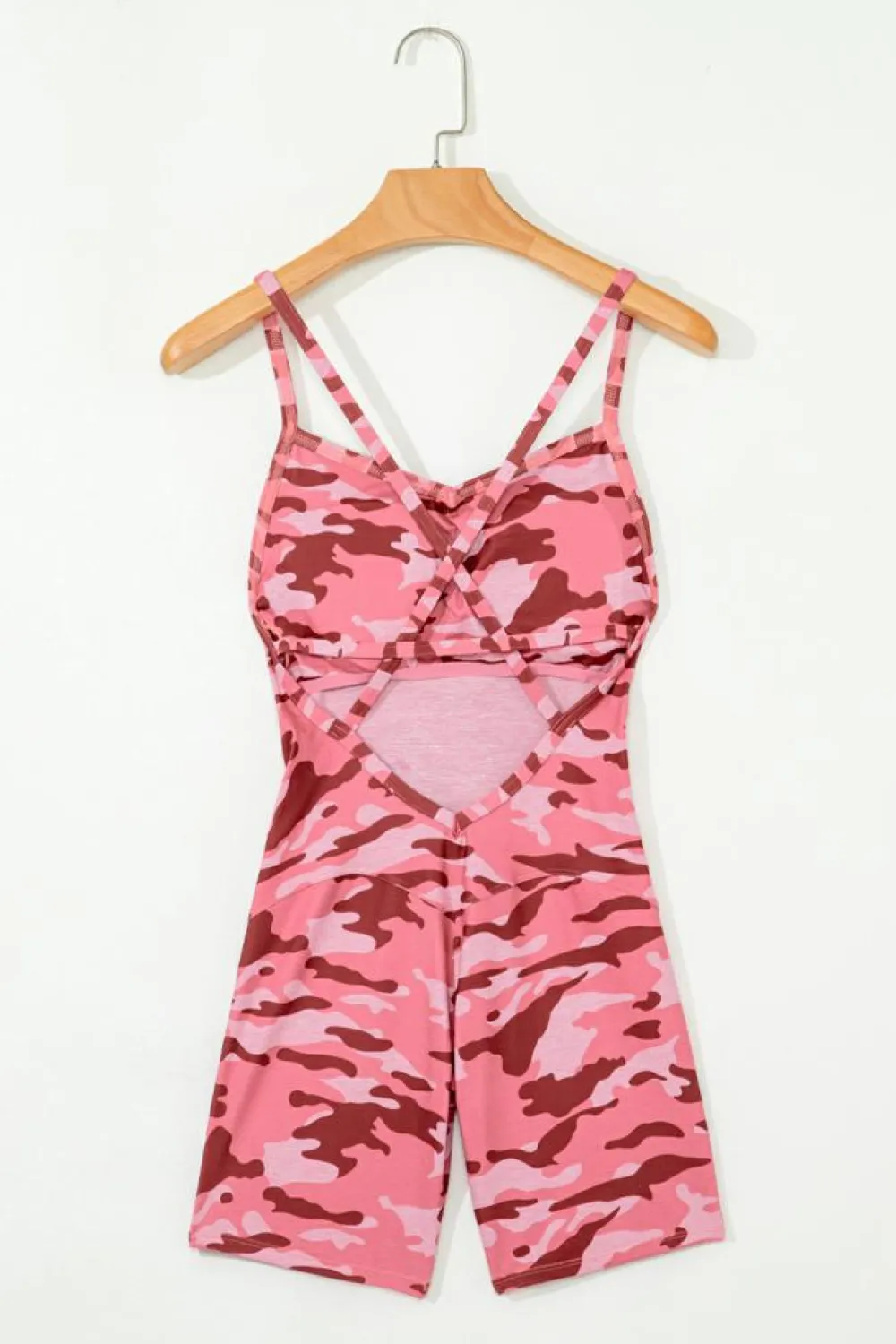 Clearance Dear-Lover Camouflage Strappy Open Back Active Romper Pink