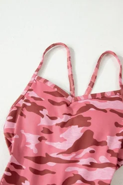 Clearance Dear-Lover Camouflage Strappy Open Back Active Romper Pink