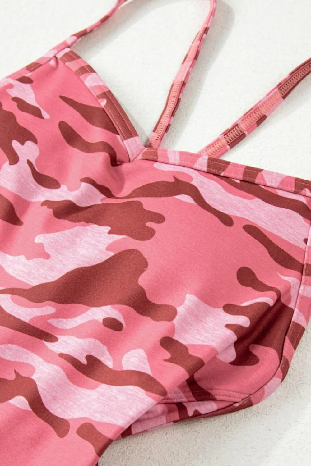 Clearance Dear-Lover Camouflage Strappy Open Back Active Romper Pink