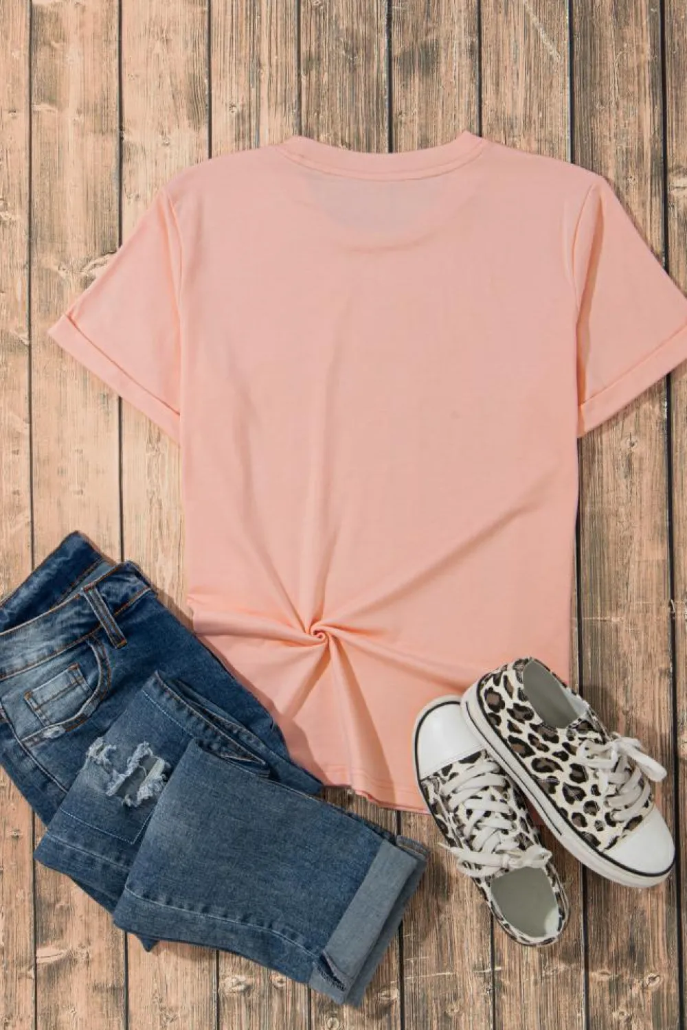 Online Dear-Lover Casual Plain Crew Neck Tee Pink