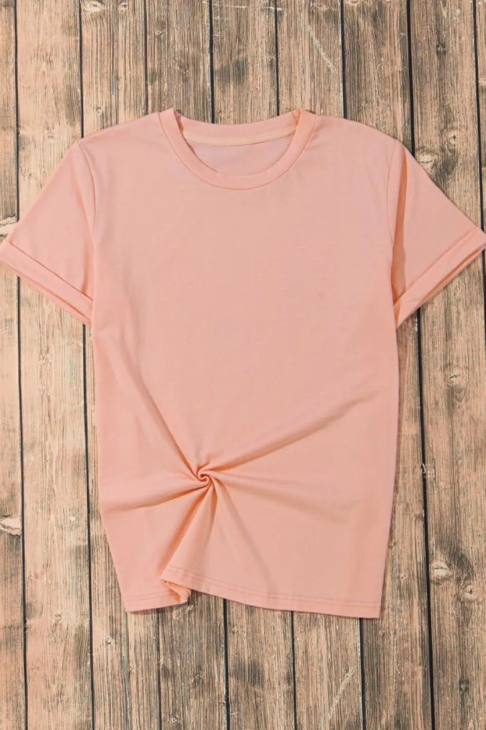 Online Dear-Lover Casual Plain Crew Neck Tee Pink