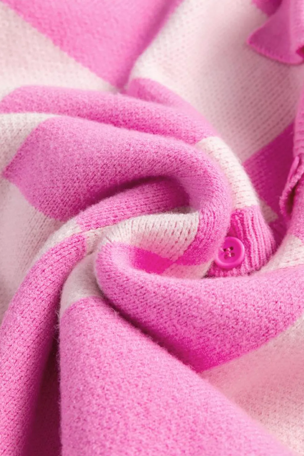 Hot Dear-Lover Checkerboard Half Button Collared Drop Shoulder Sweater Pink