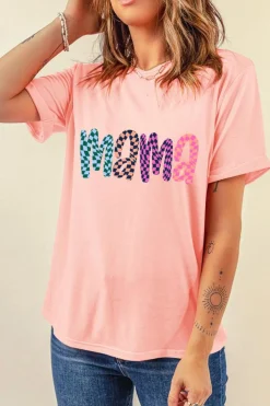 Outlet Dear-Lover Checkerboard mama Printed Crew Neck Tee Pink