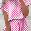 New Dear-Lover Checkerboard T Shirt and High Waist Skorts 2 Piece Outfit Pink