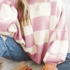 Best Dear-Lover Checkered Bishop Sleeve Sweater Pink