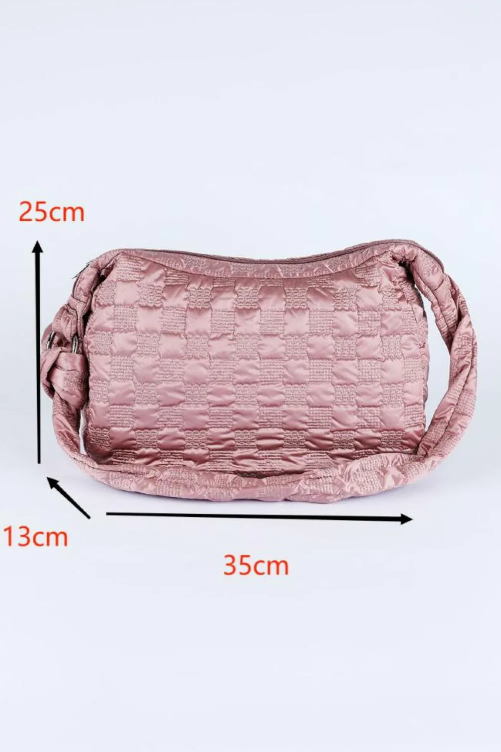 Clearance Dear-Lover Checkered Bubble Textured Zipped Large Tote Bag Pink