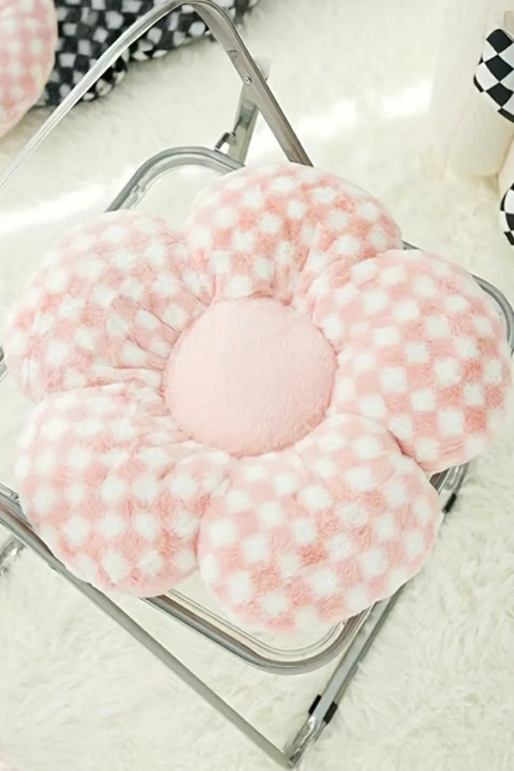 Discount Dear-Lover Checkered Flower Shape Soft Sofa Cushion Pink