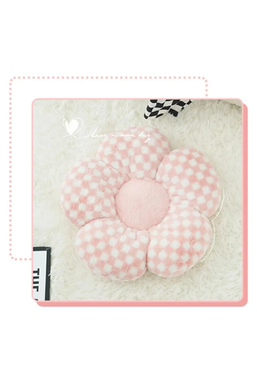Discount Dear-Lover Checkered Flower Shape Soft Sofa Cushion Pink