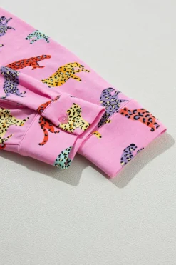 Outlet Dear-Lover Cheetah Print Shirt and Pants Pajama Set Pink
